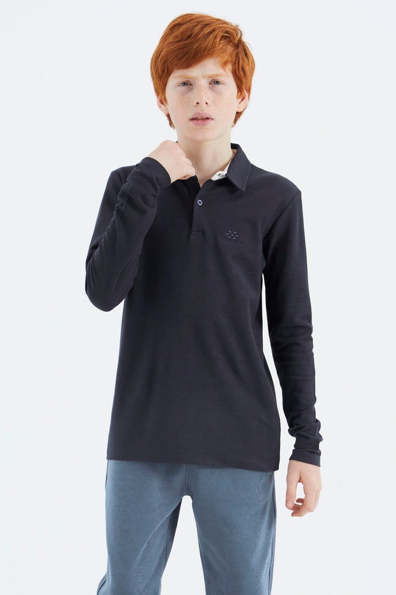 Tommy Life Navy Blue Polo Neck Basic Boy T-Shirt - 11171 - Image 3