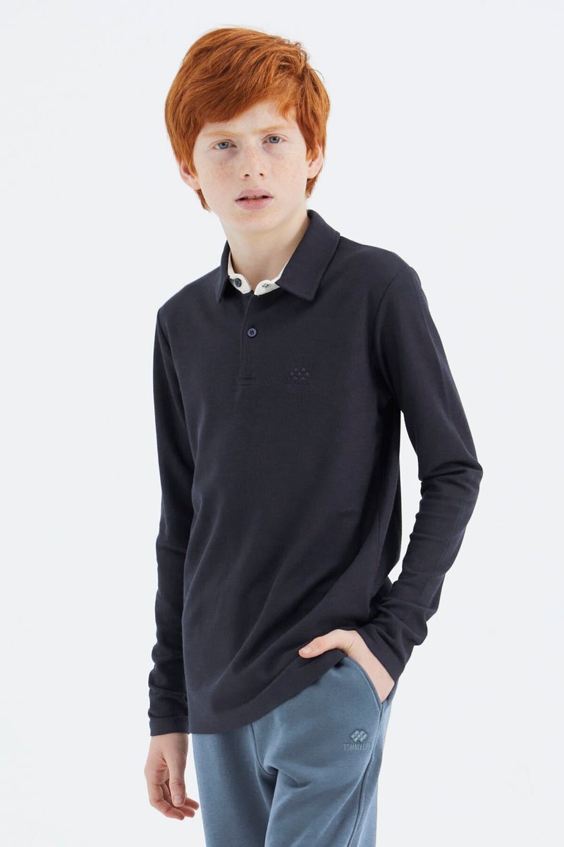 Tommy Life Navy Blue Polo Neck Basic Boy T-Shirt - 11171 - Image 2