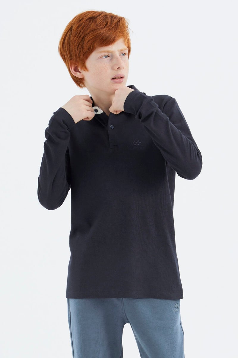 Tommy Life Navy Blue Polo Neck Basic Boy T-Shirt - 11171 - Image 5