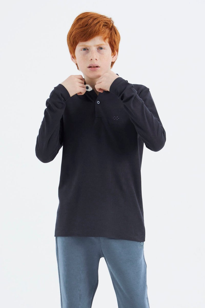 Tommy Life Navy Blue Polo Neck Basic Boy T-Shirt - 11171 - Image 4