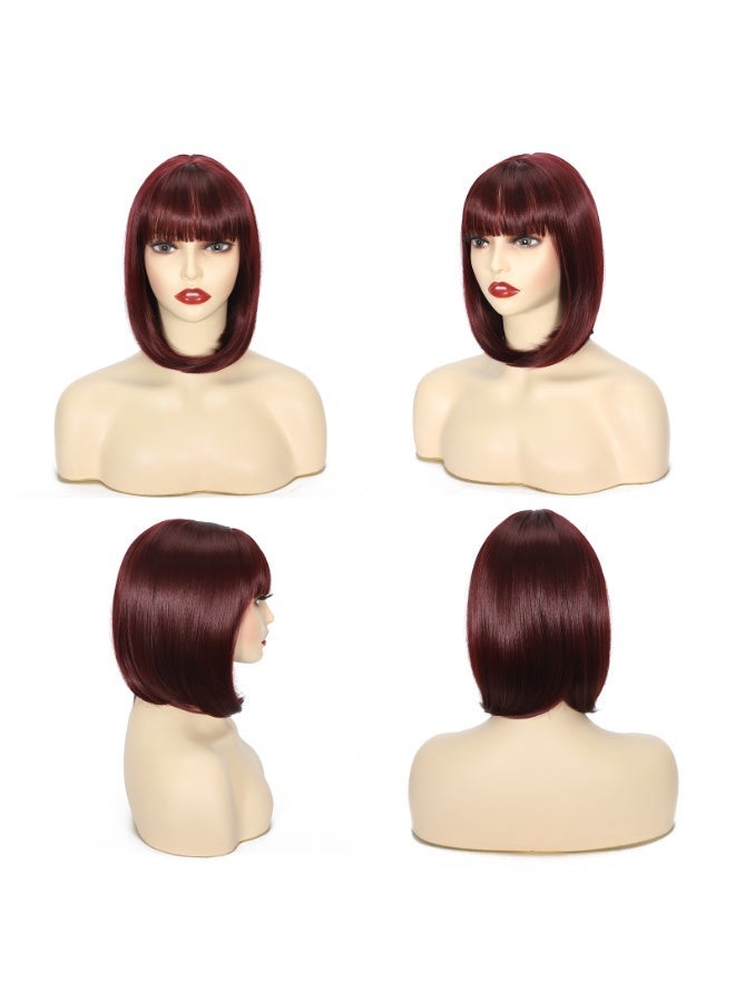 ShineDown 12 inch Bob Wig with Bangs, Heat-Resistant Synthetic Fiber Headband Hairpiece, Lightweight and Straight  for Daily Wear and Occasions - Image 5