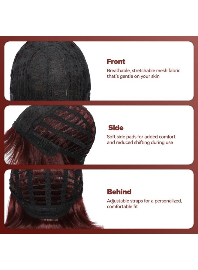 ShineDown 12 inch Bob Wig with Bangs, Heat-Resistant Synthetic Fiber Headband Hairpiece, Lightweight and Straight  for Daily Wear and Occasions - Image 4