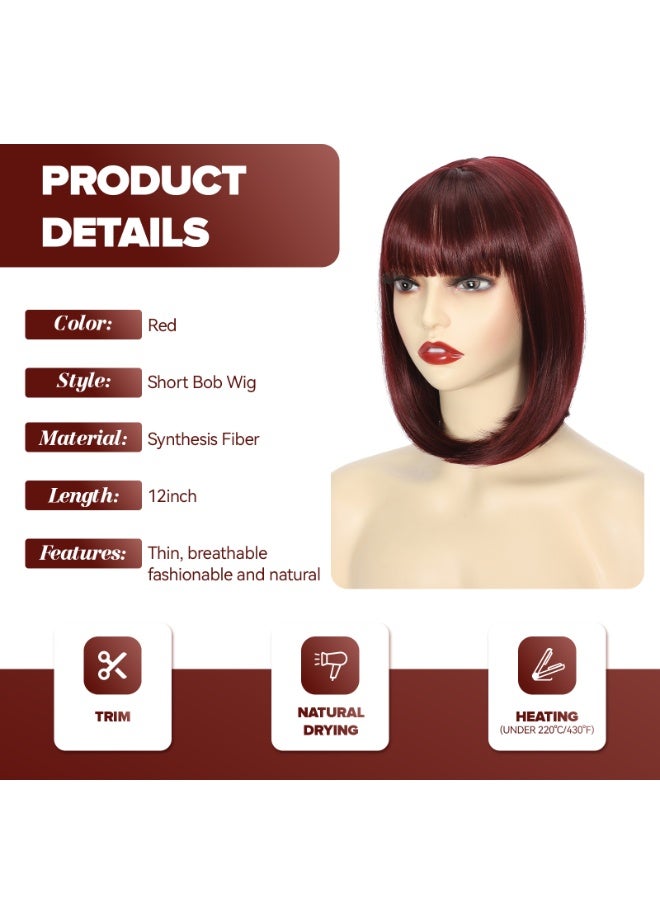 ShineDown 12 inch Bob Wig with Bangs, Heat-Resistant Synthetic Fiber Headband Hairpiece, Lightweight and Straight  for Daily Wear and Occasions - Image 2