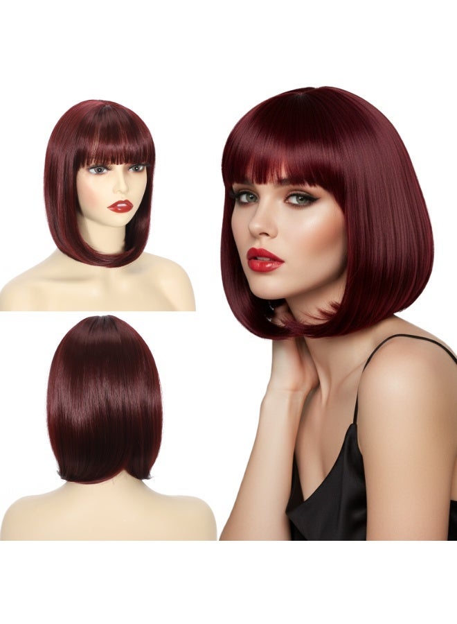 ShineDown 12 inch Bob Wig with Bangs, Heat-Resistant Synthetic Fiber Headband Hairpiece, Lightweight and Straight  for Daily Wear and Occasions - Image 1