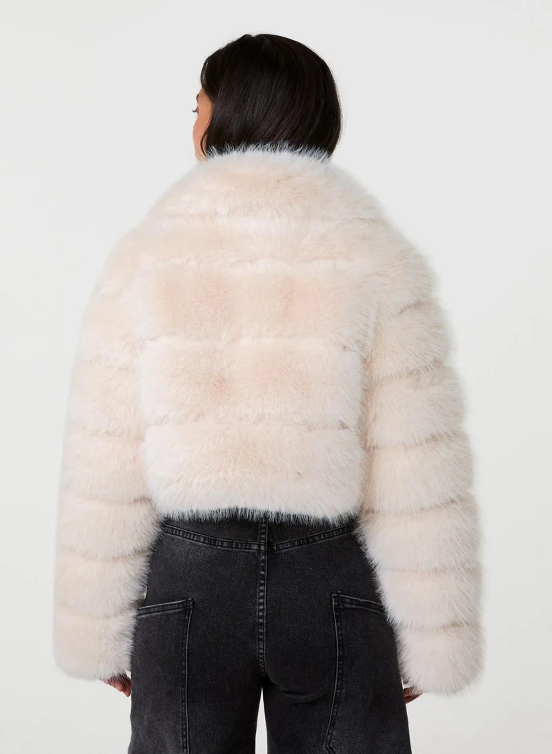Pink Vanilla  Faux Fur Cropped Coat for Women | Best Price UAE