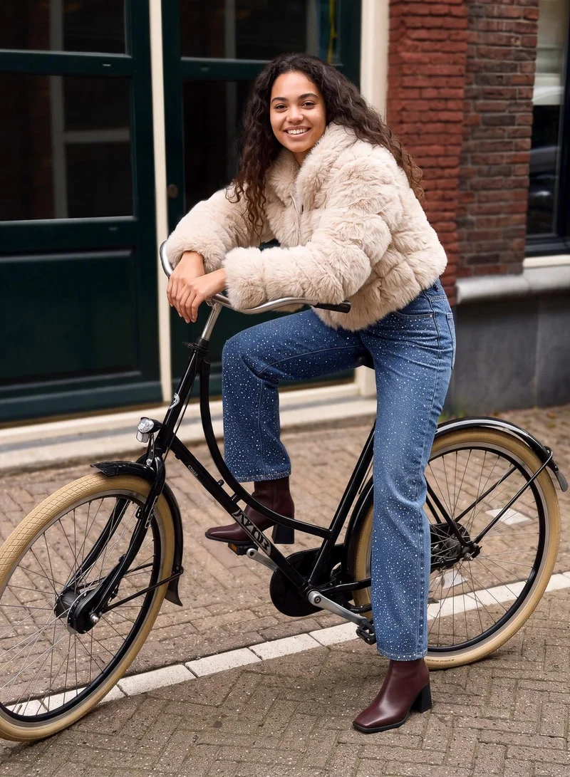 Pink Vanilla  Faux Fur Cropped Coat for Women | Best Price UAE