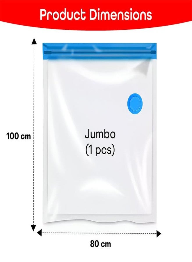 PRIME PICK Jumbo Vacuum Storage Bag Compression Organizer Hand Pump Included Space Saving Multi Purpose Use Durable Plastic Clothes Bedding Travel Blue 100x80 cm - Image 3