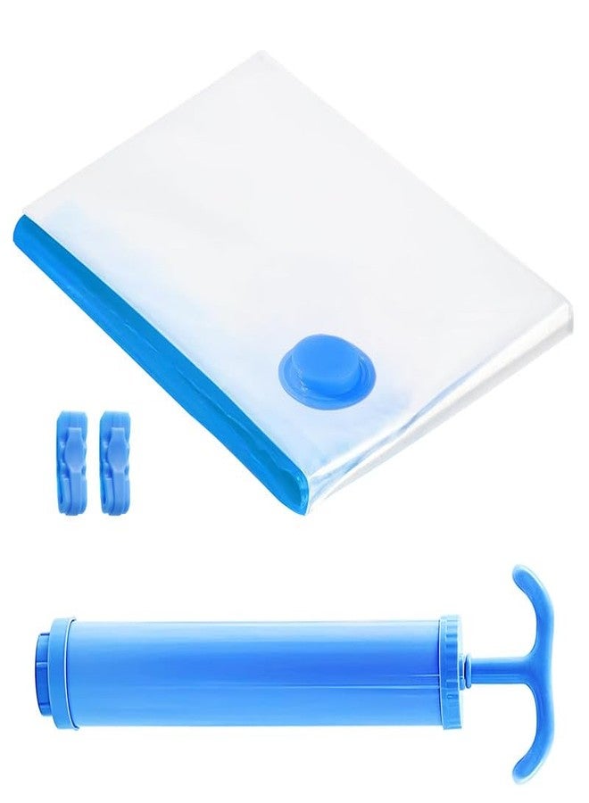PRIME PICK Jumbo Vacuum Storage Bag Compression Organizer Hand Pump Included Space Saving Multi Purpose Use Durable Plastic Clothes Bedding Travel Blue 100x80 cm - Image 1