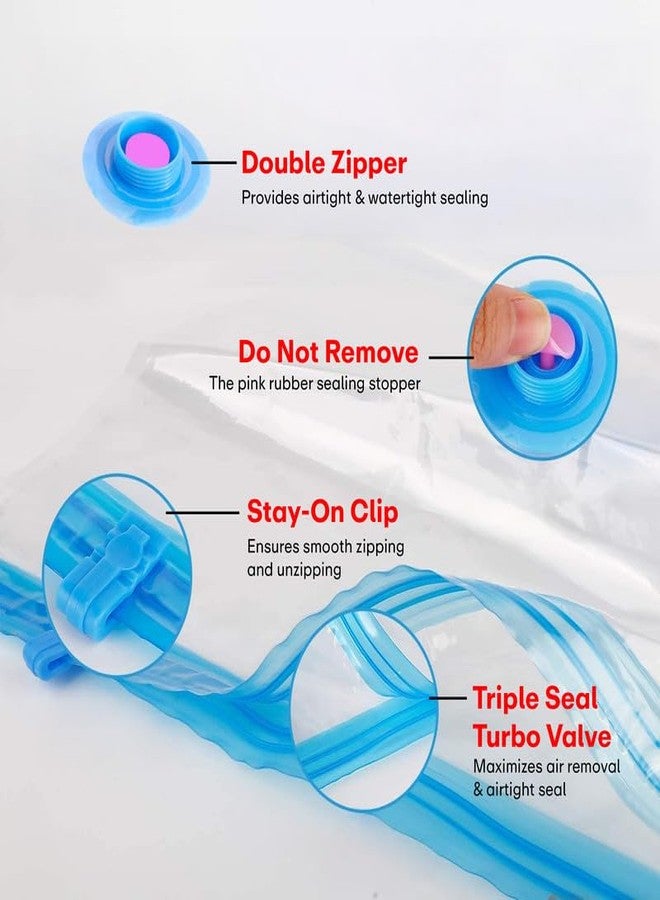 PRIME PICK Jumbo Vacuum Storage Bag Compression Organizer Hand Pump Included Space Saving Multi Purpose Use Durable Plastic Clothes Bedding Travel Blue 100x80 cm - Image 5