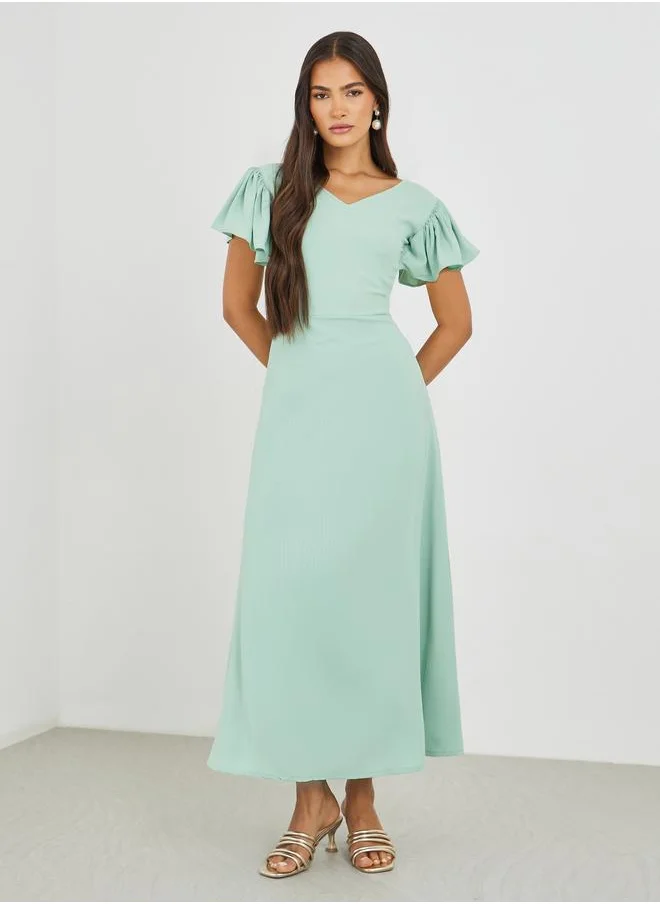 مكسيم كريشن Maxim Creation Solid Flutter Sleeves A-Line Maxi Dress