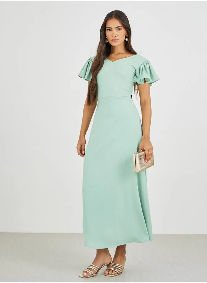 مكسيم كريشن Maxim Creation Solid Flutter Sleeves A-Line Maxi Dress