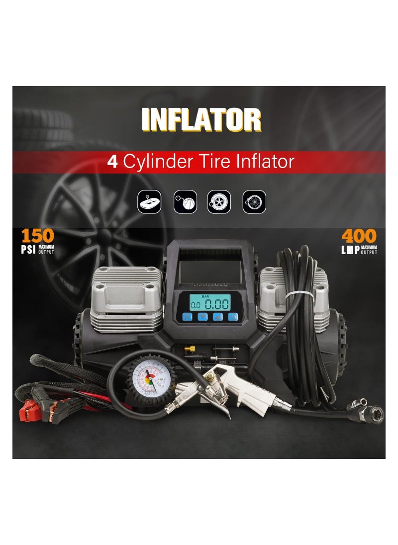 Toby's Four Cylinder Tyre Inflator Air Compressor Tyre Inflator Digital Tyre Inflators 12V Motorcycles Bicycles Balls Dinghy Commercial Vehicles Parts  - Image 4