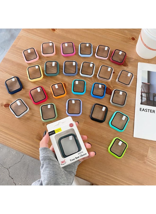 For Apple Applewatch Watch Case Anti-fall Tempered Film One-piece Pc Hard Case IWatch76543 Case-Color:Dan Cyan-Exterior Dimension:38mm Carton Packaging