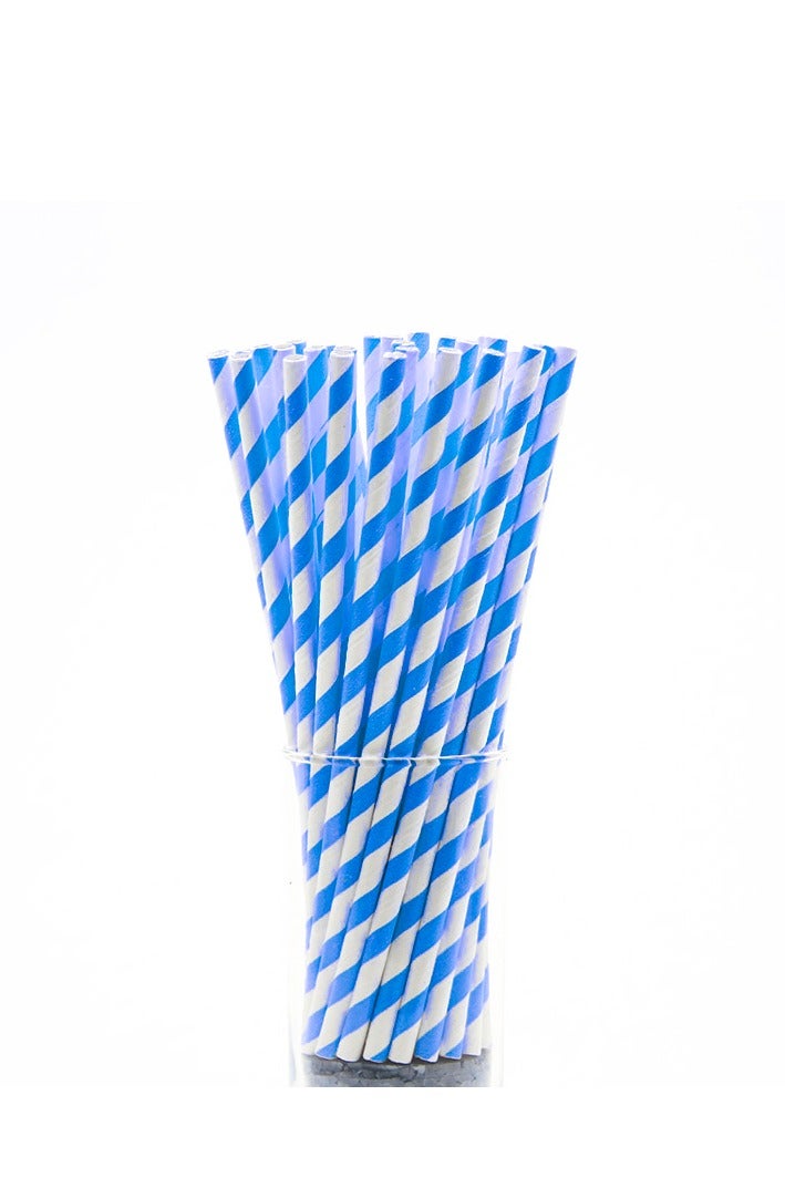 BarPros Eco-Friendly Blue & White Striped Paper Drinking Straws - 250 Pack - Image 1