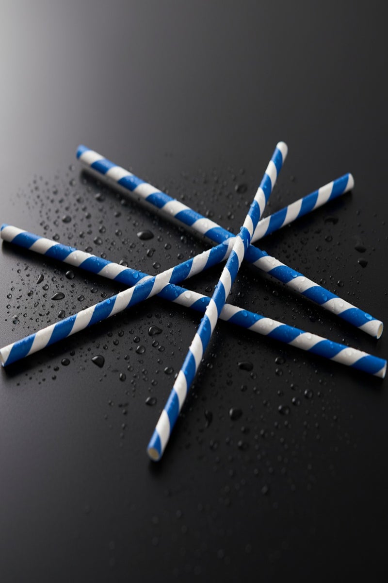 BarPros Eco-Friendly Blue & White Striped Paper Drinking Straws - 250 Pack - Image 2