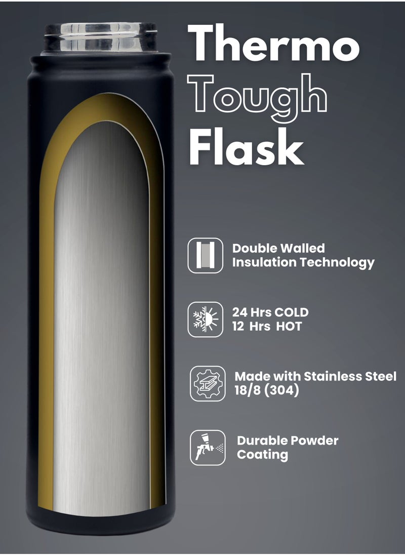 hssentials - Stainless Steel Water Bottle Flask  Double-Walled Vacuum-Insulated 2 Lids Eco-Friendly Perfect for Cold & Hot Drinks On The Go 100% Leakproof - Gym, School, Work, Travel (Onyx Black/25oz) - Image 1
