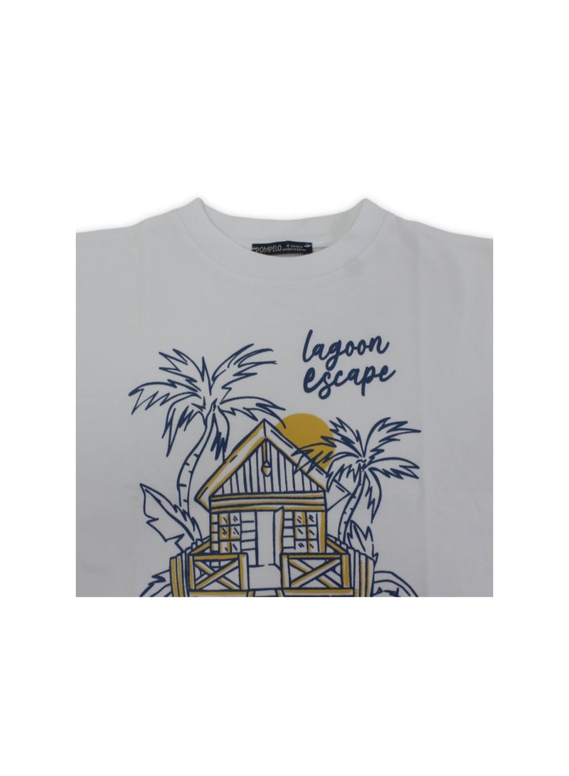 Pompelo Boys Cotton T-Shirt – White "Lagoon Escape" Print - Image 3