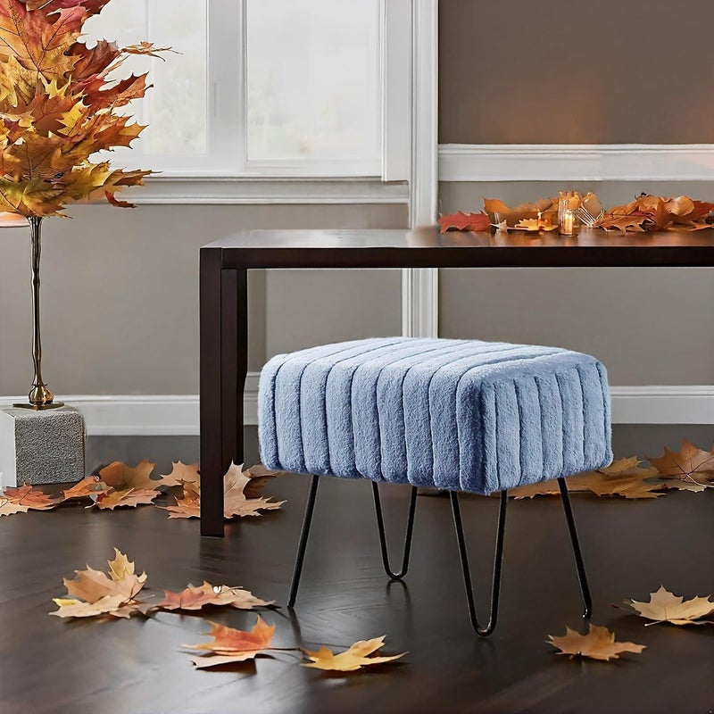 Home Soft Things Super Mink Faux Fur Blue Ottoman Bench 19" x 13" x 17", Blue Mirage, Living Room Foot Rest Stool Entryway Makeup Bench End of Bed Bedroom Home Decor Chair for Sitting - Image 1