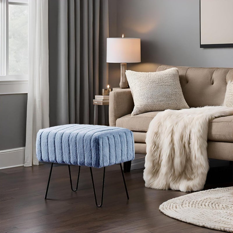 Home Soft Things Super Mink Faux Fur Blue Ottoman Bench 19" x 13" x 17", Blue Mirage, Living Room Foot Rest Stool Entryway Makeup Bench End of Bed Bedroom Home Decor Chair for Sitting - Image 3