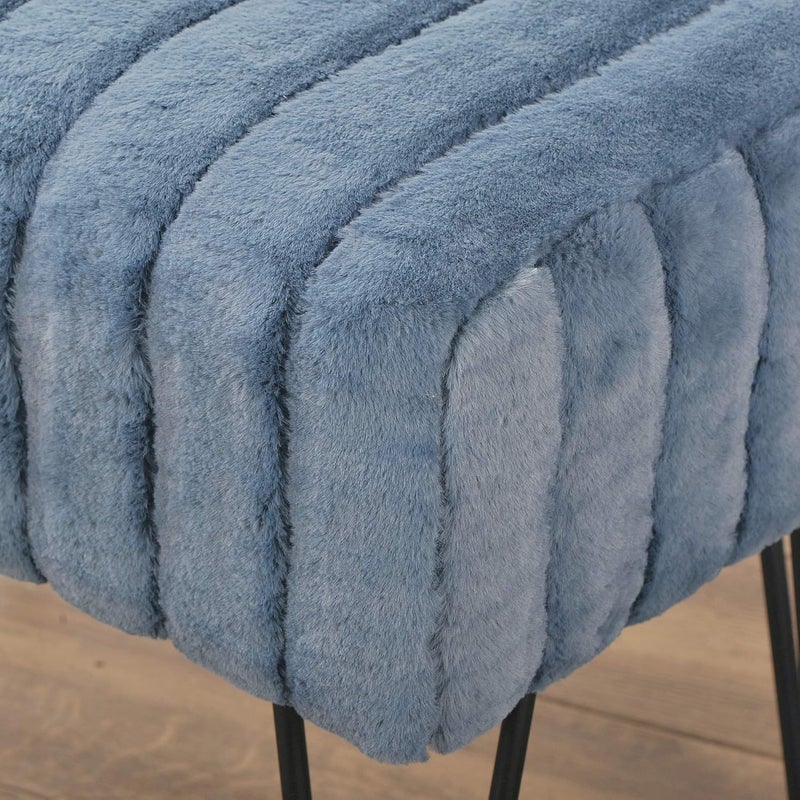 Home Soft Things Super Mink Faux Fur Blue Ottoman Bench 19" x 13" x 17", Blue Mirage, Living Room Foot Rest Stool Entryway Makeup Bench End of Bed Bedroom Home Decor Chair for Sitting - Image 5