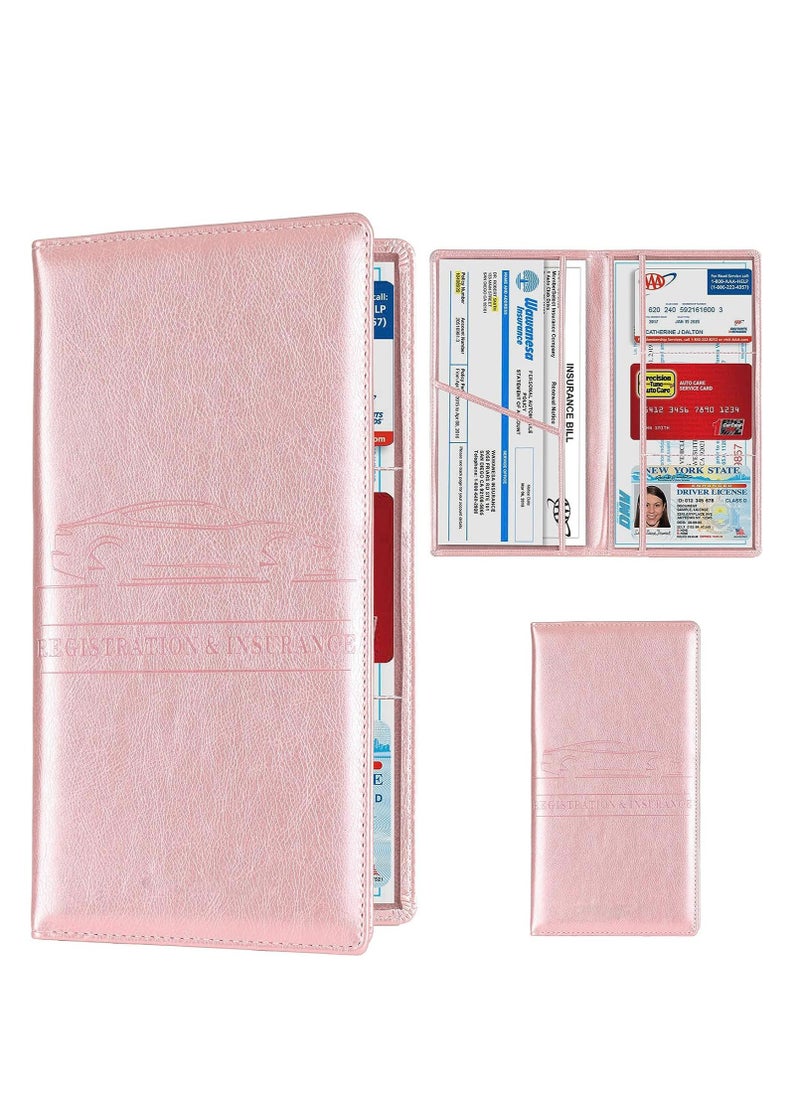 joyzzz - Car Registration & Insurance Card Holder, Auto Glove Box Organizer Document Wallet Leather Manual Folder Vehicle Compartment License Case Truck Accessories or ID, Driver's License - Men&Women, Pink - Image 1
