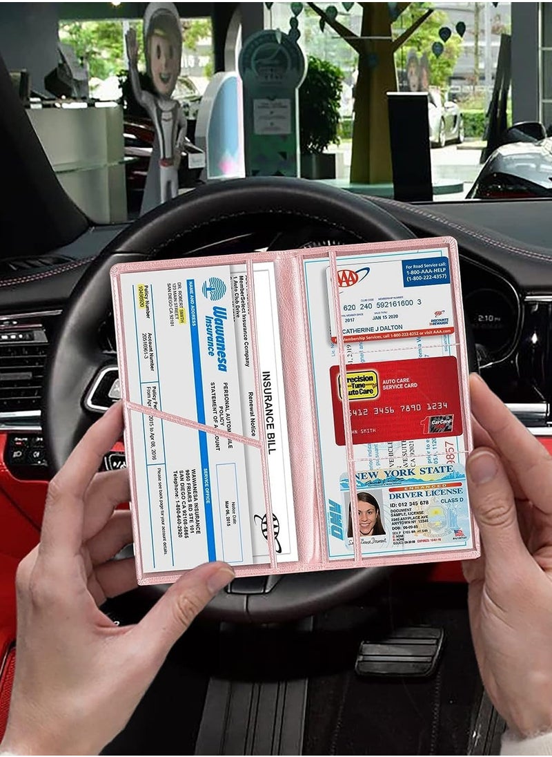 joyzzz - Car Registration & Insurance Card Holder, Auto Glove Box Organizer Document Wallet Leather Manual Folder Vehicle Compartment License Case Truck Accessories or ID, Driver's License - Men&Women, Pink - Image 1