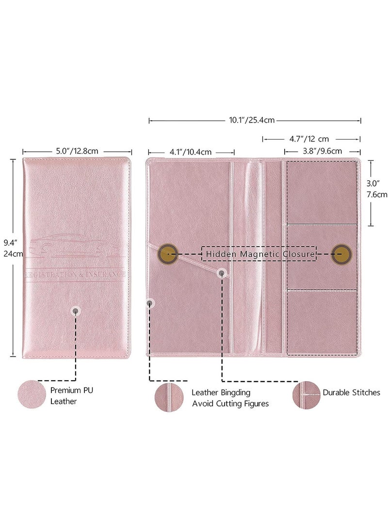 joyzzz - Car Registration & Insurance Card Holder, Auto Glove Box Organizer Document Wallet Leather Manual Folder Vehicle Compartment License Case Truck Accessories or ID, Driver's License - Men&Women, Pink - Image 1