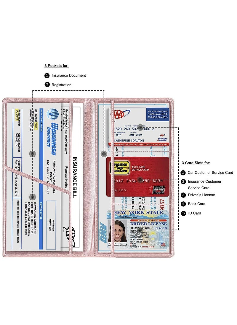 joyzzz - Car Registration & Insurance Card Holder, Auto Glove Box Organizer Document Wallet Leather Manual Folder Vehicle Compartment License Case Truck Accessories or ID, Driver's License - Men&Women, Pink - Image 1