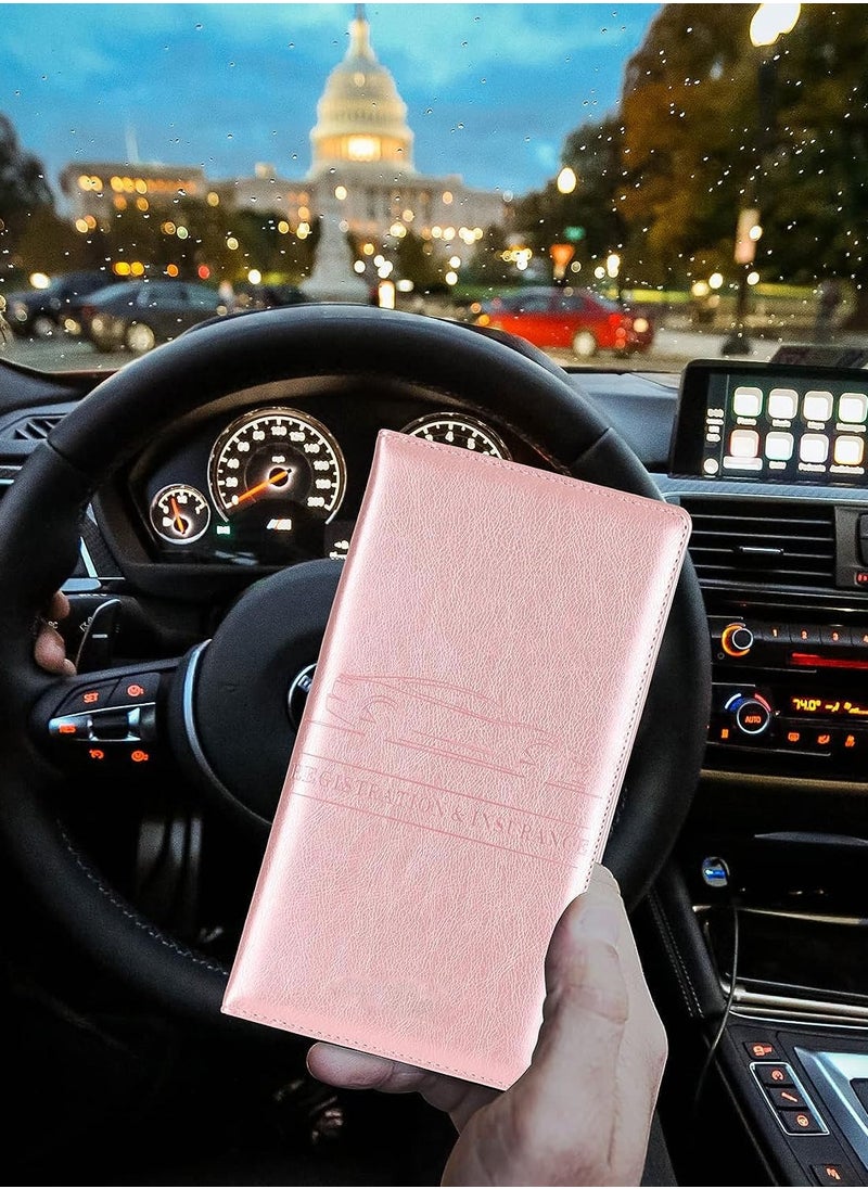 joyzzz - Car Registration & Insurance Card Holder, Auto Glove Box Organizer Document Wallet Leather Manual Folder Vehicle Compartment License Case Truck Accessories or ID, Driver's License - Men&Women, Pink - Image 1