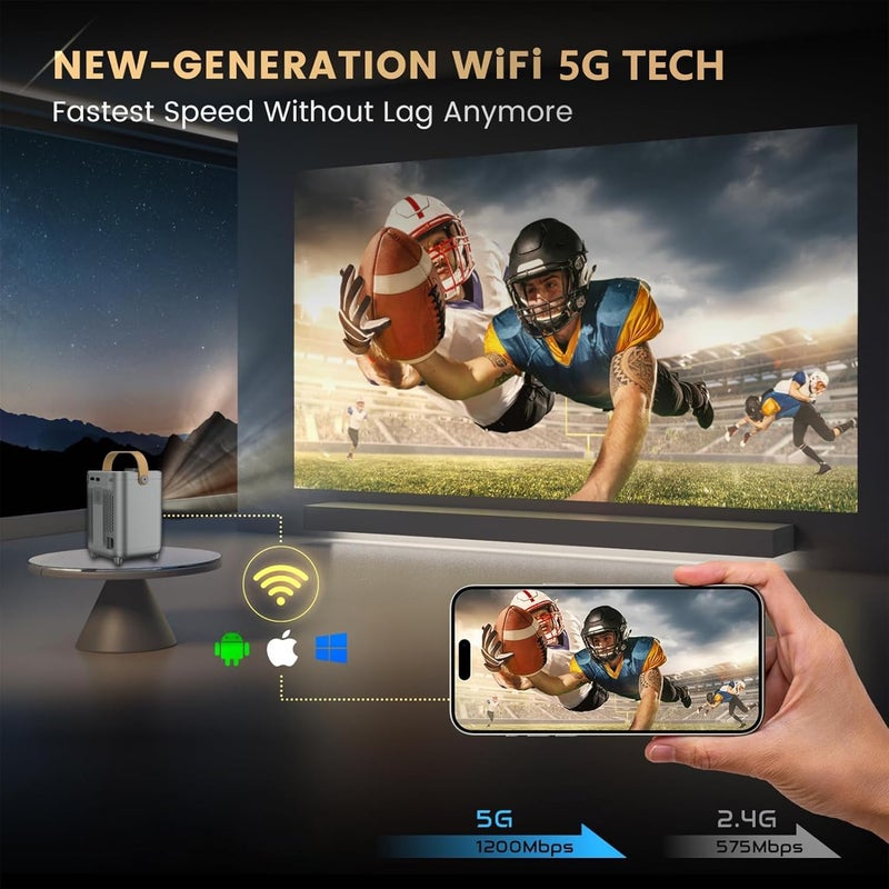 تدوو جهاز عرض صغير للمسرح المنزلي، بدقة 1080P HD، مع واي فاي 5G وبلوتوث، للاستخدام في الأفلام الخارجية / المكاتب / التدريس، يدعم 4K، نظام Android TV 10.0، شاشة بحجم 200 بوصة، متوافق مع iOS / Android - Image 2