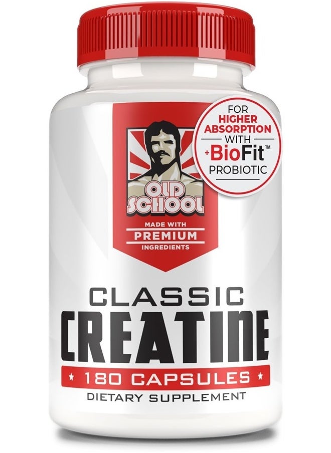 Old School Labs Creatine Monohydrate Capsules - 5000mg + BioFit™ (Max Strength) Supports Muscle Growth & Recovery, Performance, Cognitive Health - Creatine Pills for Men & Women - Made in USA + 180 V Capsules  - Image 1