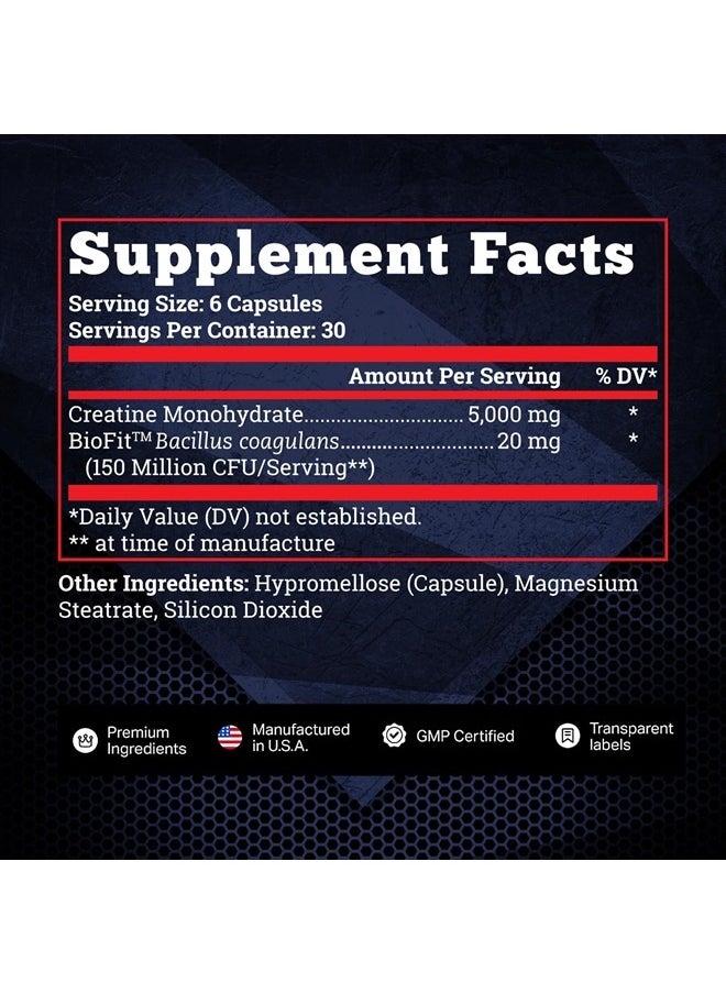 Old School Labs Creatine Monohydrate Capsules - 5000mg + BioFit™ (Max Strength) Supports Muscle Growth & Recovery, Performance, Cognitive Health - Creatine Pills for Men & Women - Made in USA + 180 V Capsules  - Image 3
