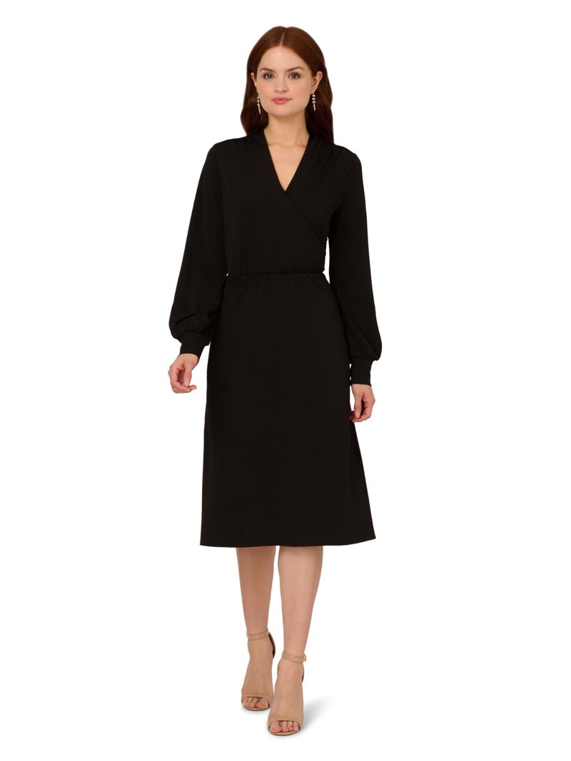 Adrianna Papell Women's Long Sleeve Wrap Midi Dress, Black - Image 1