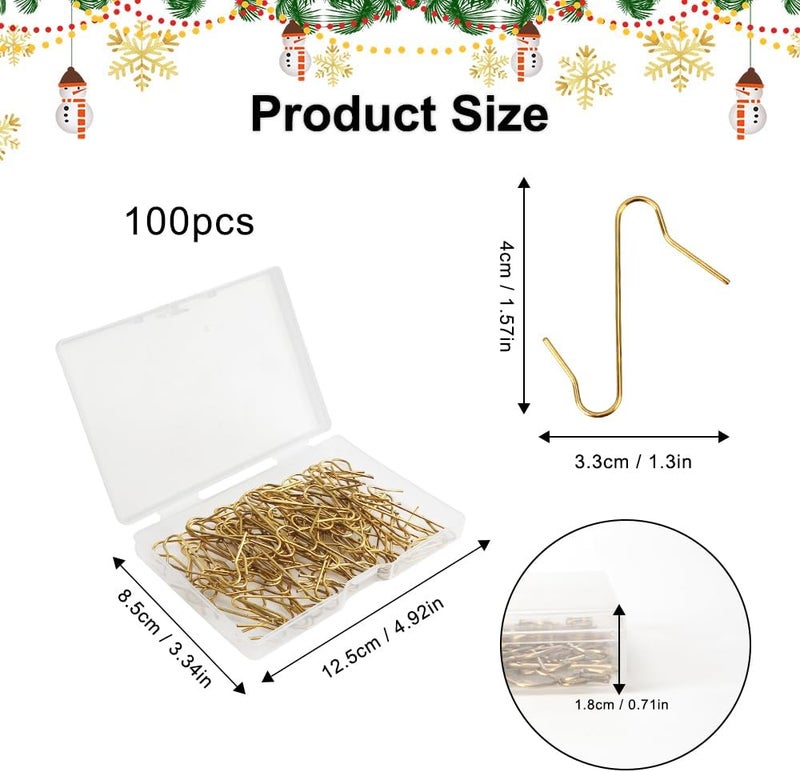 SythorYang Ornament Hooks, 100 Pcs Christmas Ornament Hooks for Christmas Trees, Metal Wire Christmas Tree Hooks, Ornament Hangers, Christmas Tree Ornaments for Xmas Christmas Party Balls Decorations, Gold - Image 3