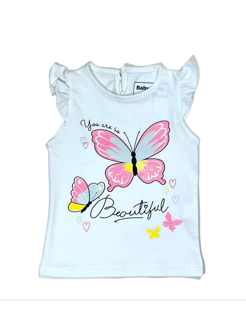 Baby Co. Pink and white Butterfly cotton t-shirts (2-Pack)  - Image 3