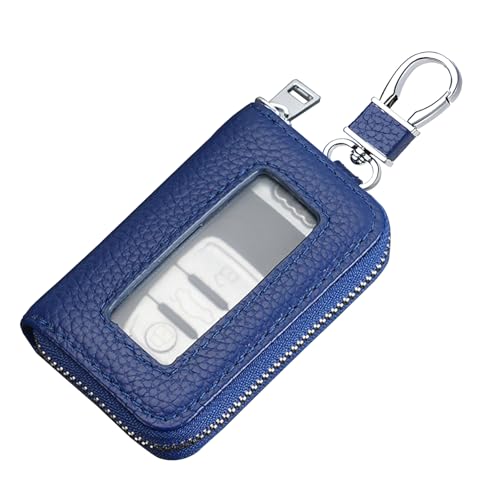 vvag Car Key Fob Holder Universal Genuine Leather Key Fob Case with Hook and Loop Tape Premium Auto Smart Key fob Holder for Remote Key Fob Car Accessories for Women Man Blue - Image 1
