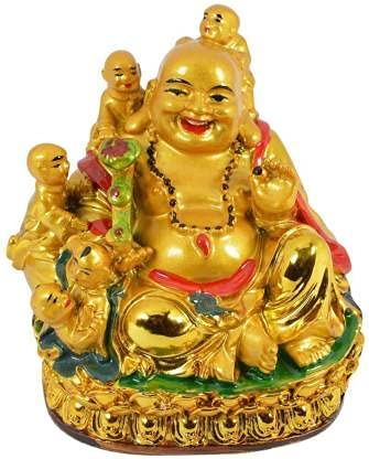 Ripe India® Laughing Buddha with Children for Health Wealth and Happiness Porcelain Showpiece 11Cm (Golden) - Image 5