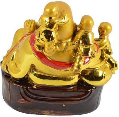 Ripe India® Laughing Buddha with Children for Health Wealth and Happiness Porcelain Showpiece 11Cm (Golden) - Image 4
