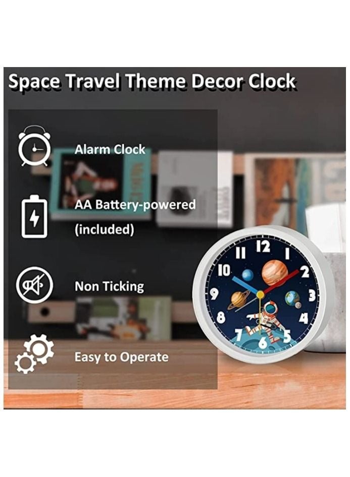 كابتن تيك Kids Desk Alarm Clock, Space Travel Theme Decor Clock for Bedroom Bedside Desk Shelf,Silent Non Ticking Clock, Student Dedicated Small Alarm Clock Simple Bedside Mute Clock Clock(Without Battery） - Image 2