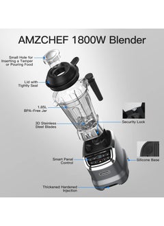 amzchef 2 in 1 Stand Mixer with Two Mixing Containers Blender Mixer, High Performance Mixer 1800 Watt Mixer Smoothie Maker with 6 Blades, Portable 600 ml Bullet Mixer with Lid 1.85 Litre  - Image 5