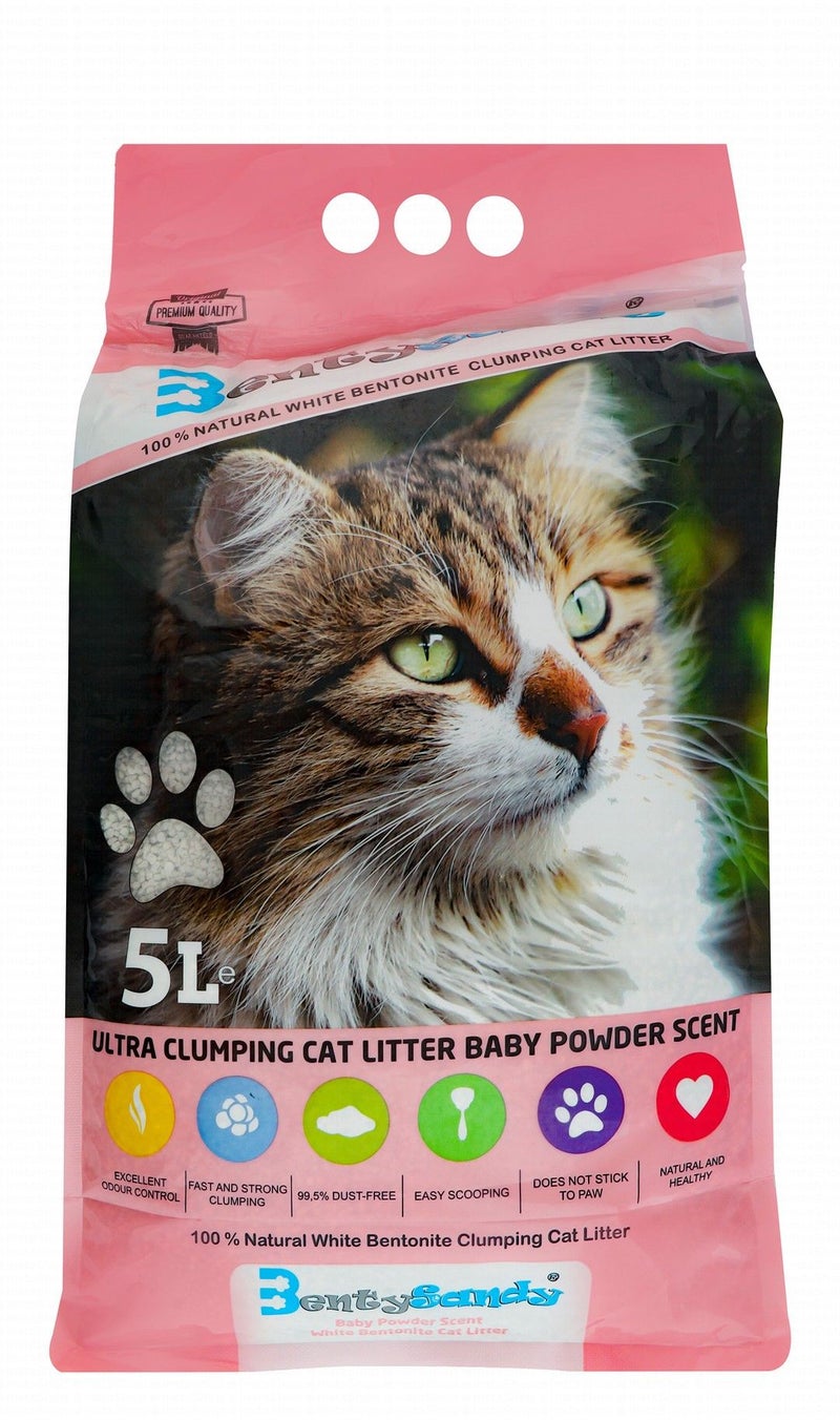 فرش لفضلات القطط برائحة بودرة الأطفال من Benty Sandy - 5 L