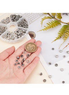 Excefore Antique Silver Spacer Beads, 300pcs 6 Style Jewelry Making Metal Alloy Jewelry Beads Tube Spacers Flower Flat Rondelle, Small Loose Beads for Bracelet Necklace Earring Jewelry Making Supplies  - Image 5