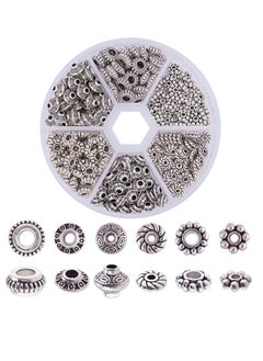 Excefore Antique Silver Spacer Beads, 300pcs 6 Style Jewelry Making Metal Alloy Jewelry Beads Tube Spacers Flower Flat Rondelle, Small Loose Beads for Bracelet Necklace Earring Jewelry Making Supplies  - Image 1