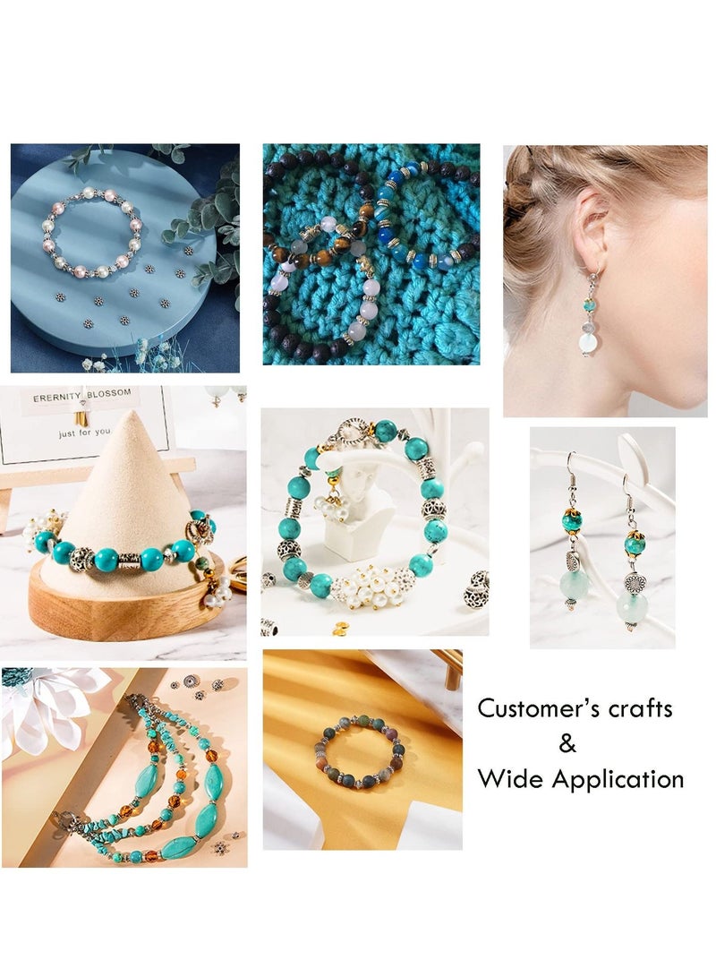 Excefore Antique Silver Spacer Beads, 300pcs 6 Style Jewelry Making Metal Alloy Jewelry Beads Tube Spacers Flower Flat Rondelle, Small Loose Beads for Bracelet Necklace Earring Jewelry Making Supplies - Image 2