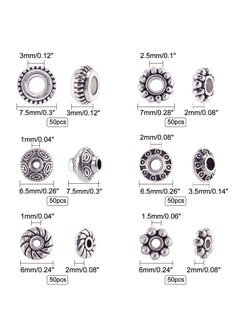 Excefore Antique Silver Spacer Beads, 300pcs 6 Style Jewelry Making Metal Alloy Jewelry Beads Tube Spacers Flower Flat Rondelle, Small Loose Beads for Bracelet Necklace Earring Jewelry Making Supplies  - Image 3