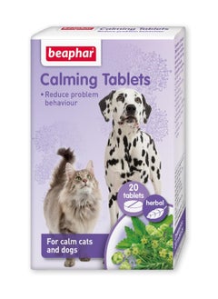 Herbal Calming Tablets For Cats and Dogs Contains Natural Herbs Promotes Calming in Stressful Situations Handy Resealable Packet Delicious Chicken Flavour 20 Tablets