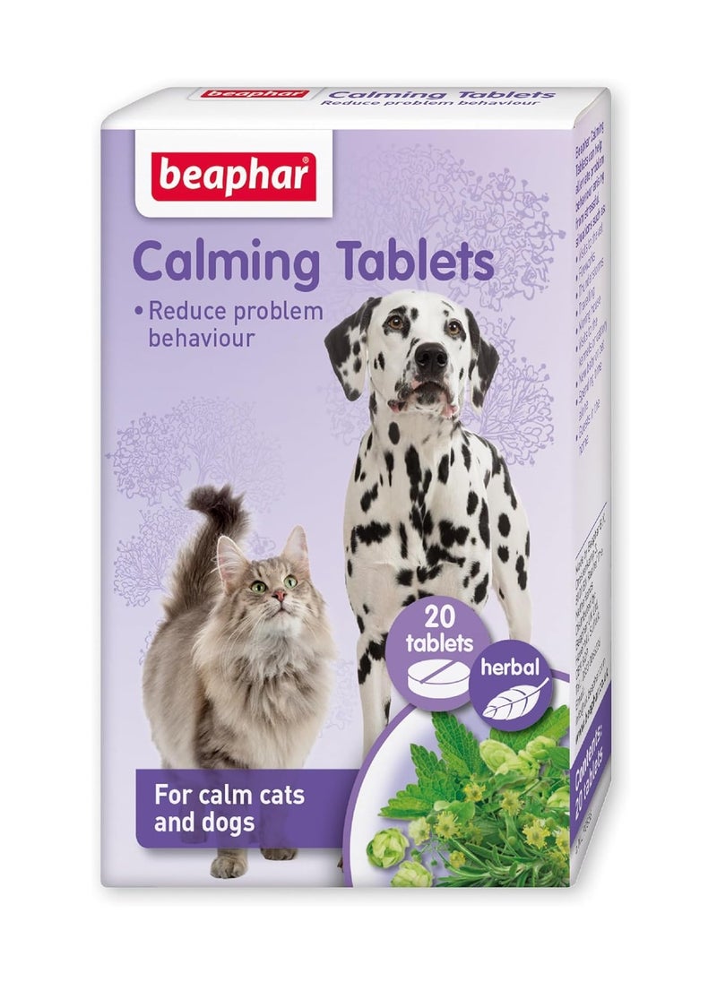 beaphar - Herbal Calming Tablets For Cats and Dogs Contains Natural Herbs Promotes Calming in Stressful Situations Handy Resealable Packet Delicious Chicken Flavour 20 Tablets - Image 1