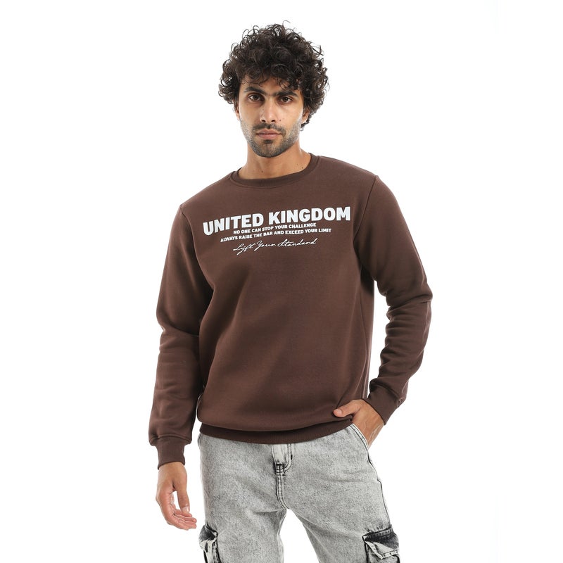 Andora Brown Printed Long Sleeves Round Neck Sweatshirt-Brown - Image 1