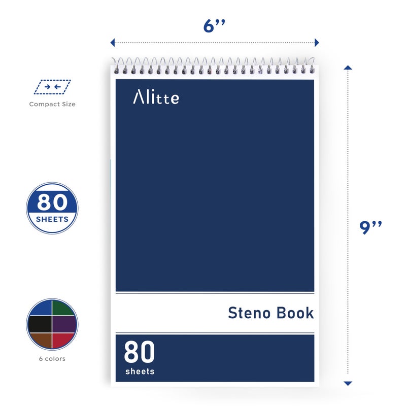 Alitte Steno Pads Spiral 6x9-12 Pack Assorted Bright Colors - Perfect for Work, School, and Home Use, Easy Tear-Off Pages, Gregg ruled, White Paper - No Ink Bleeds - 80 Sheets - Image 3