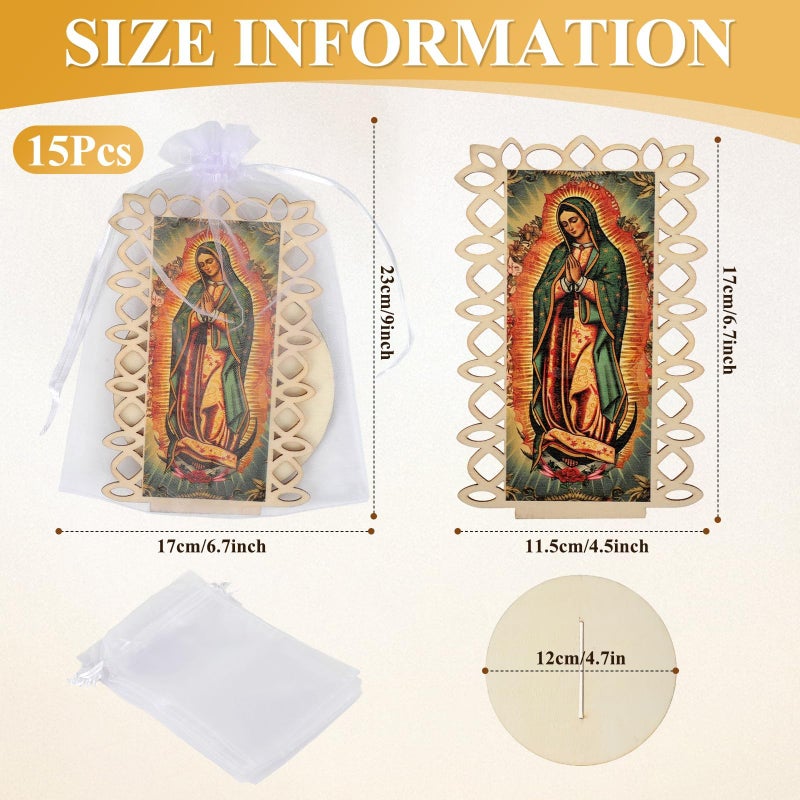 Kuabiz 15 Set Our Lady of Guadalupe Wooden Statues Virgen De Guadalupe Picture Frames with Organza Gift Bags Baptism Favors for Guests Baptism Centerpieces for Table First Communion Gifts Catholic Favors - Image 2
